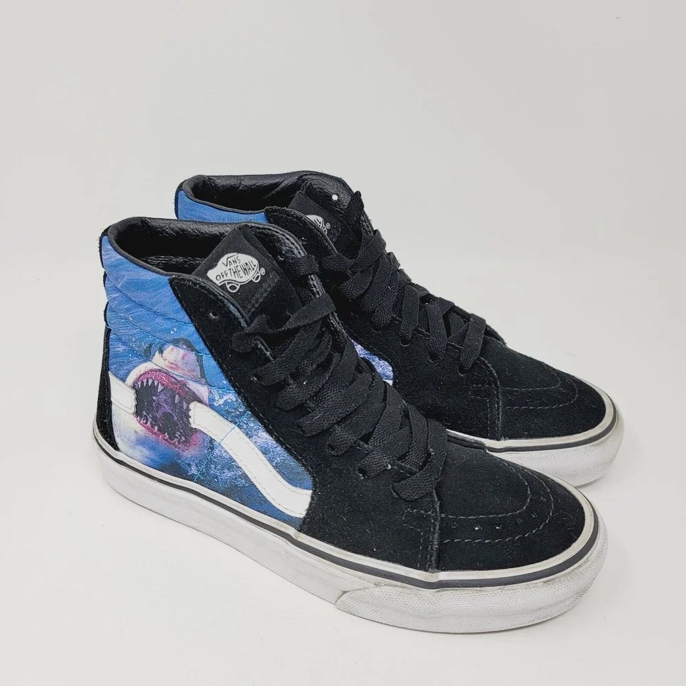 VANS High Top Shoes Women's Sz 5.5 M Sk8m Shark week Hi X Black Blue Sneakers